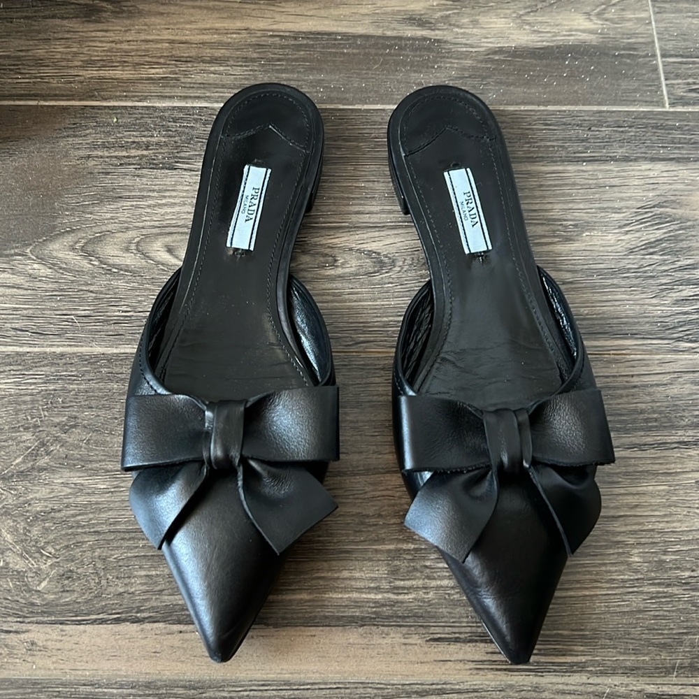 Prada 39.5 black bow ballet flat mule